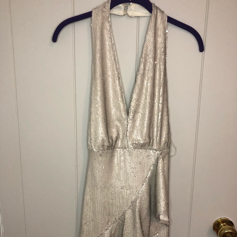 Cream Sequin Halter Dress
